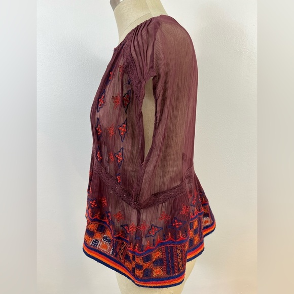 Free People All Your Feelings Sheer Blouse Purple + Orange Sleeveless Top, sz XS - Picture 5 of 14